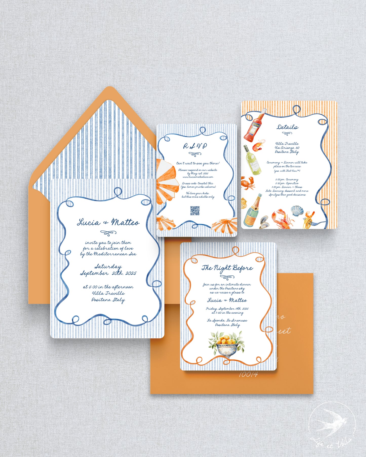 Amalfi Whimsical Wedding Invitation Suite | Editable Canva Template