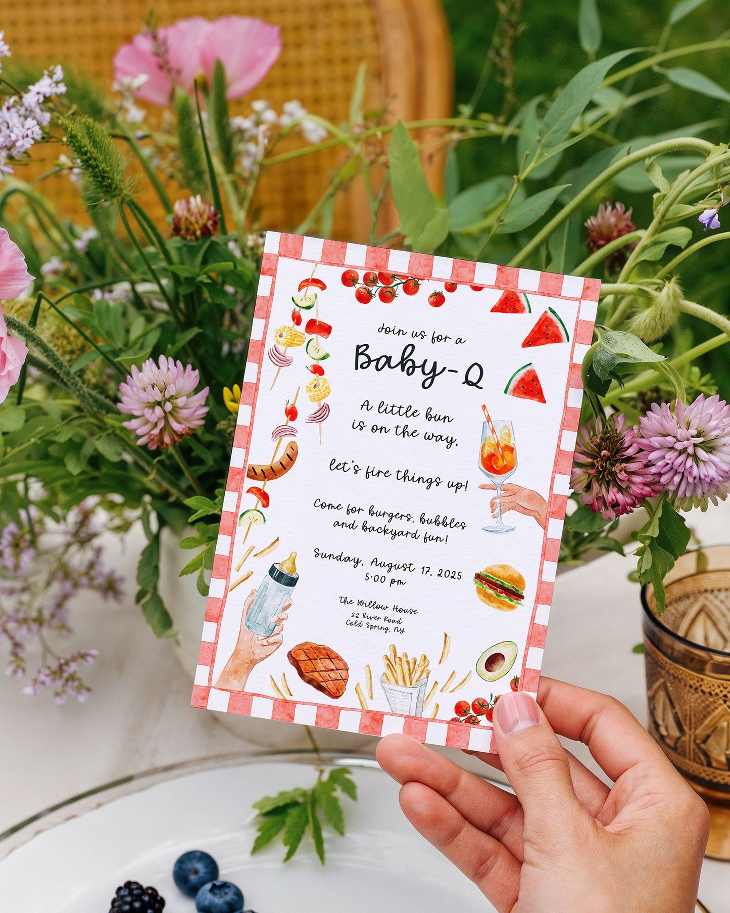 Editable Baby-Q Baby Shower Invitation | BBQ Baby Shower I Editable Canva Template