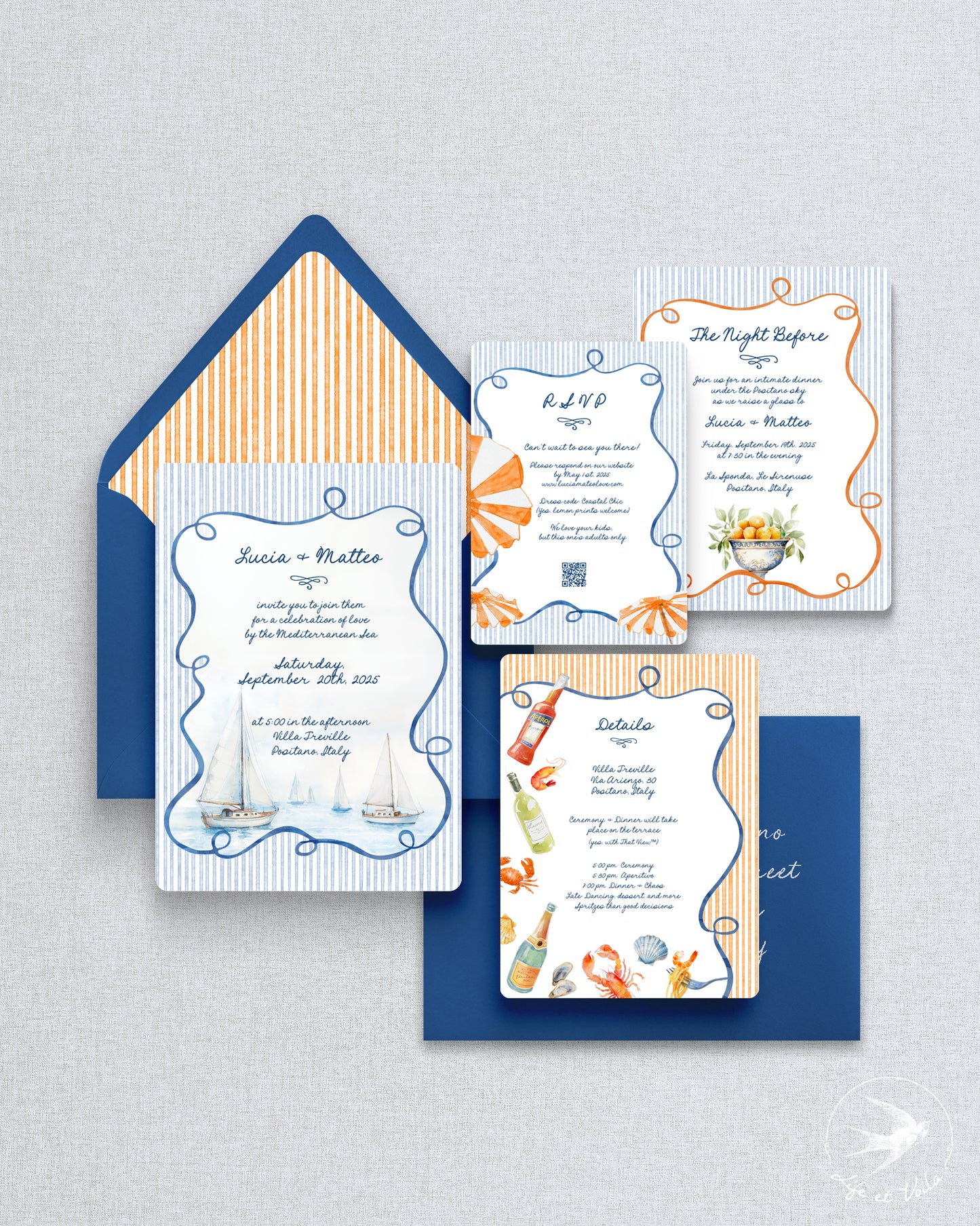 Amalfi Whimsical Wedding Invitation Suite | Editable Canva Template