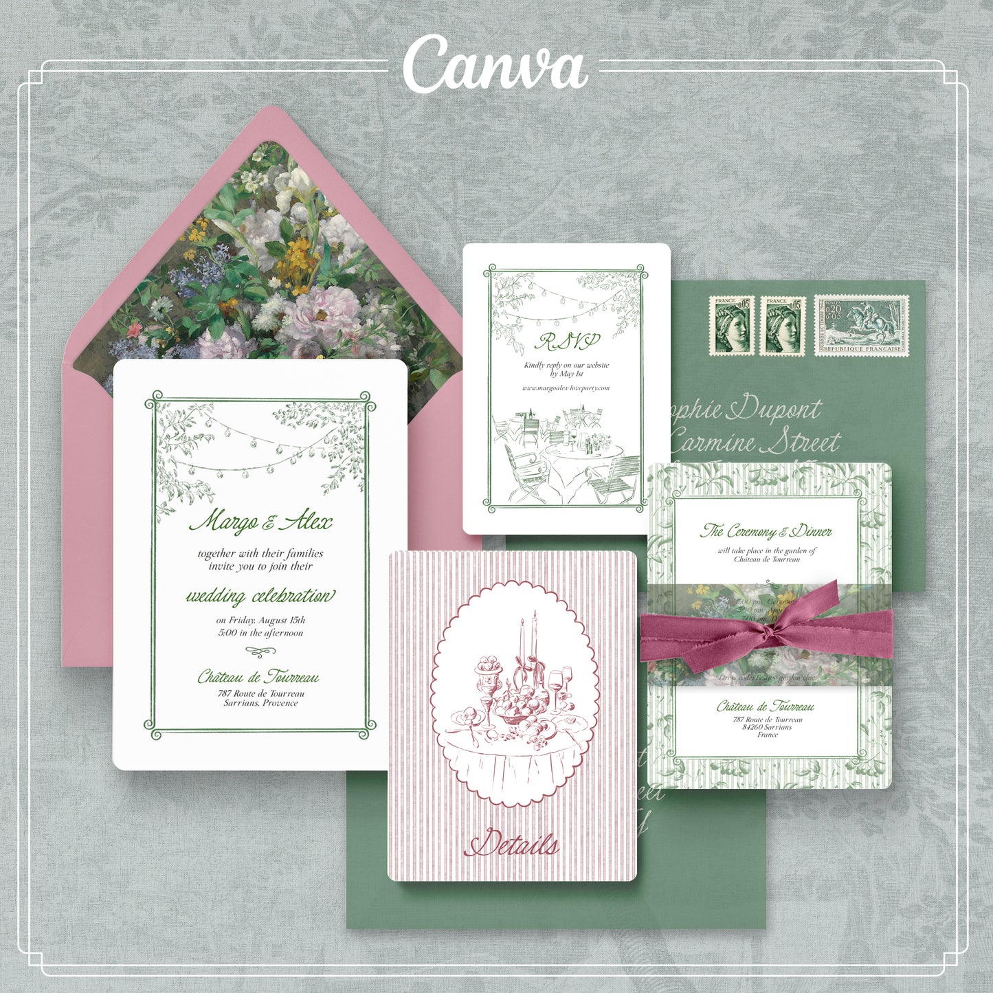 Romantic Garden | Wedding Invitation Suite | Editable Canva Template