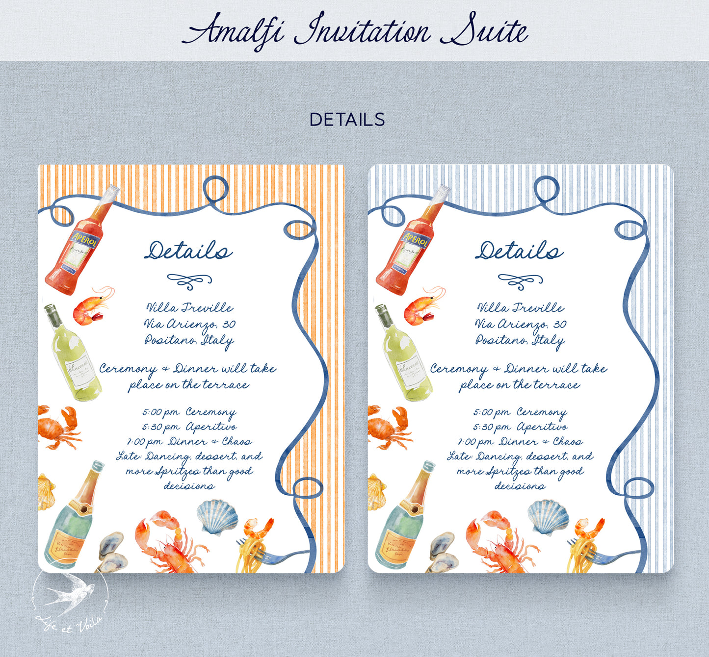 Amalfi Whimsical Wedding Invitation Suite | Editable Canva Template
