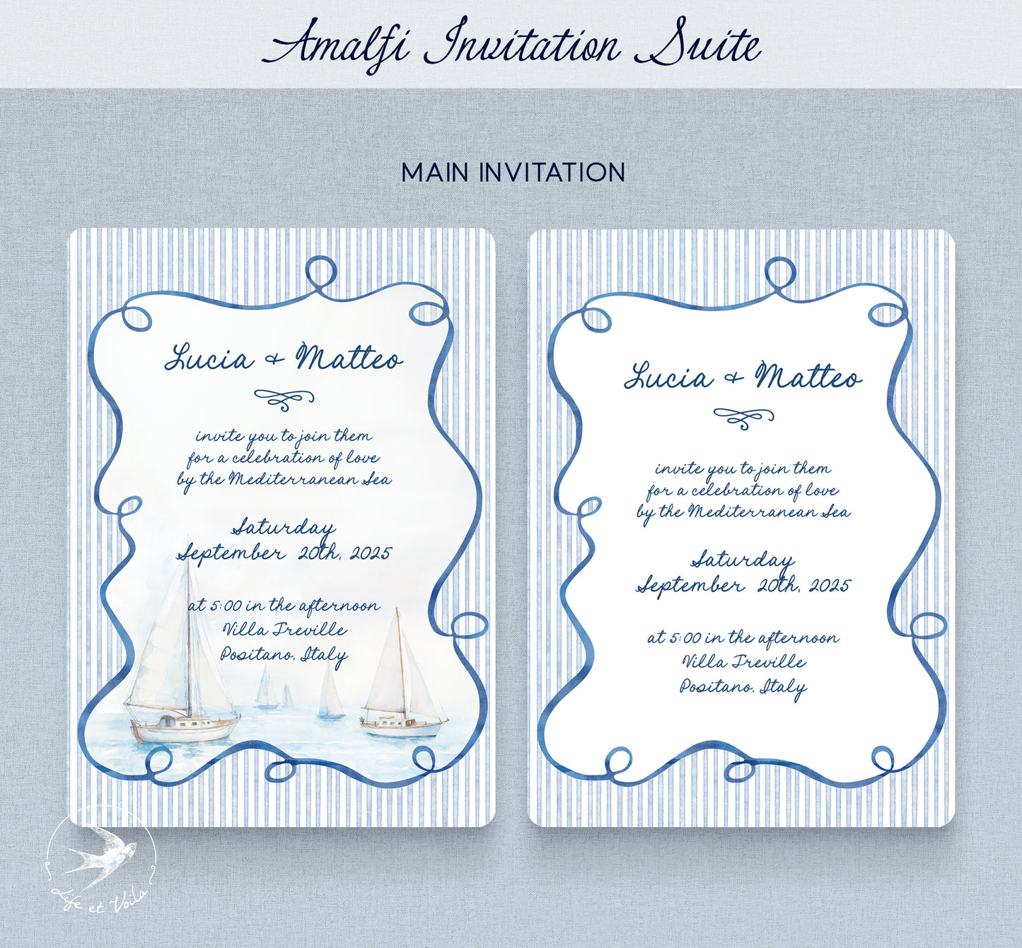 Amalfi Whimsical Wedding Invitation Suite | Editable Canva Template