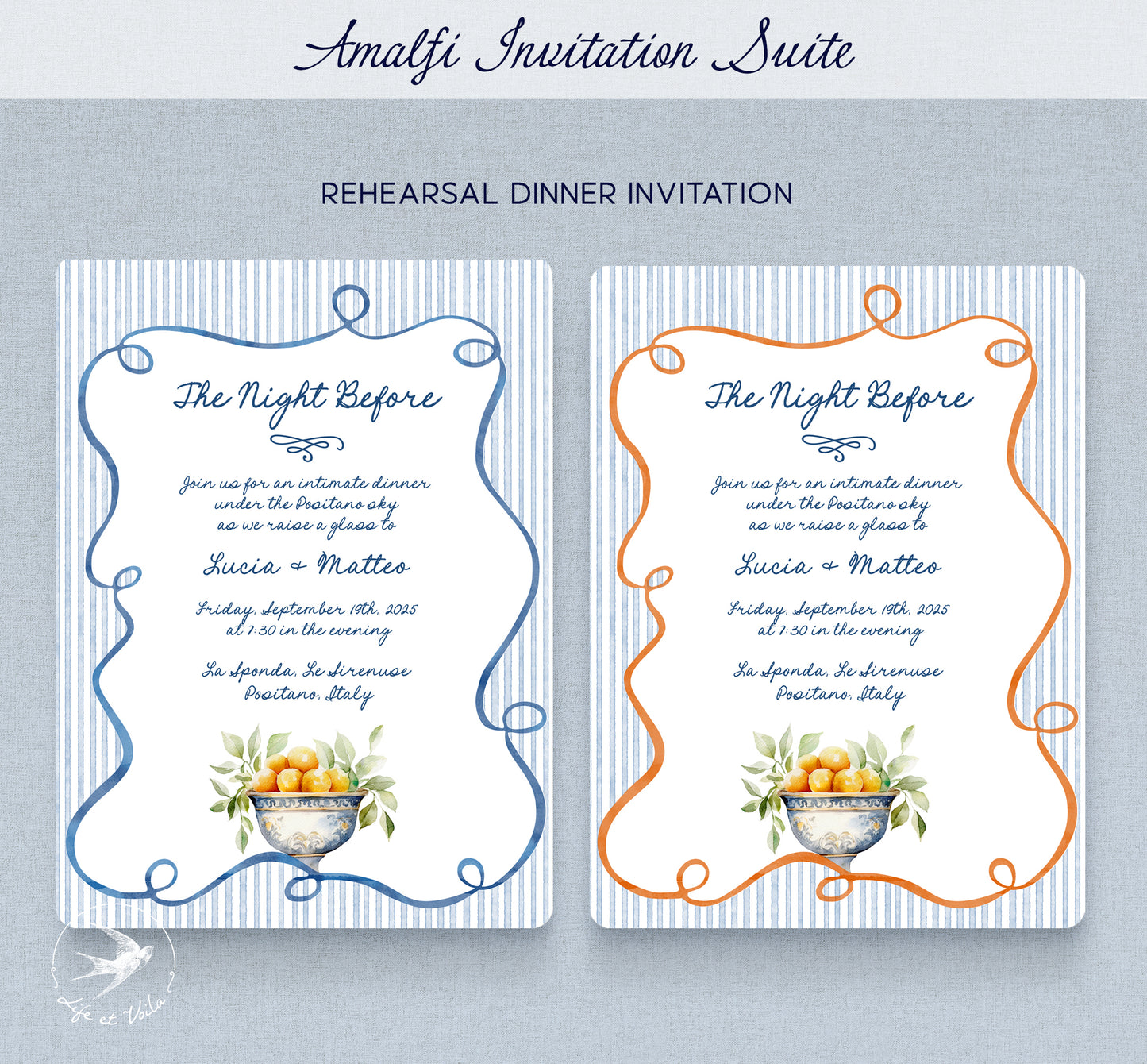 Amalfi Whimsical Wedding Invitation Suite | Editable Canva Template