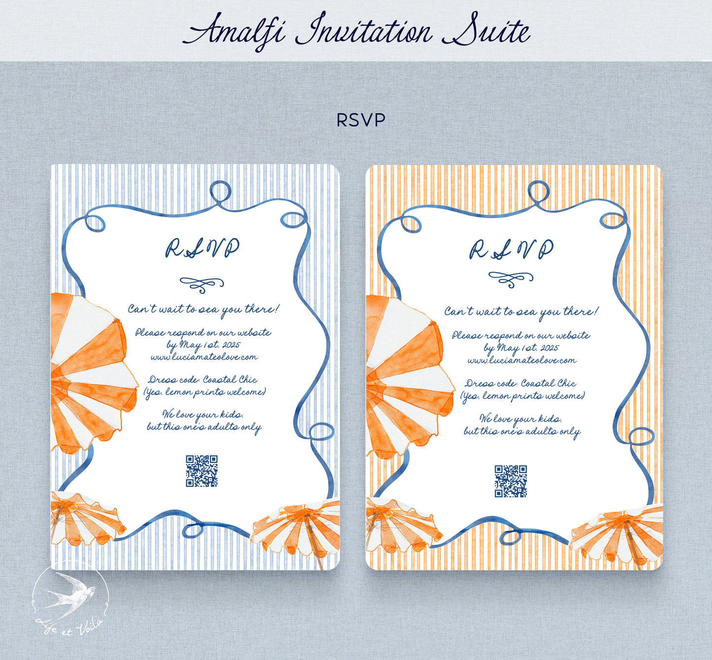 Amalfi Whimsical Wedding Invitation Suite | Editable Canva Template