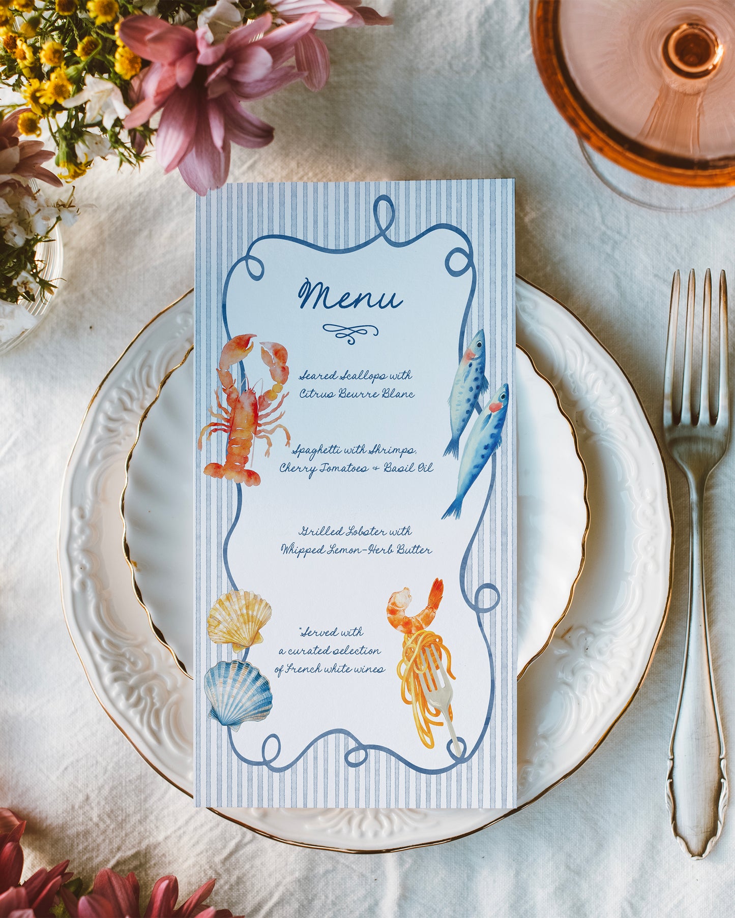 Amalfi Menu de Fruits de Mer Fantaisiste | Modèle Canva modifiable