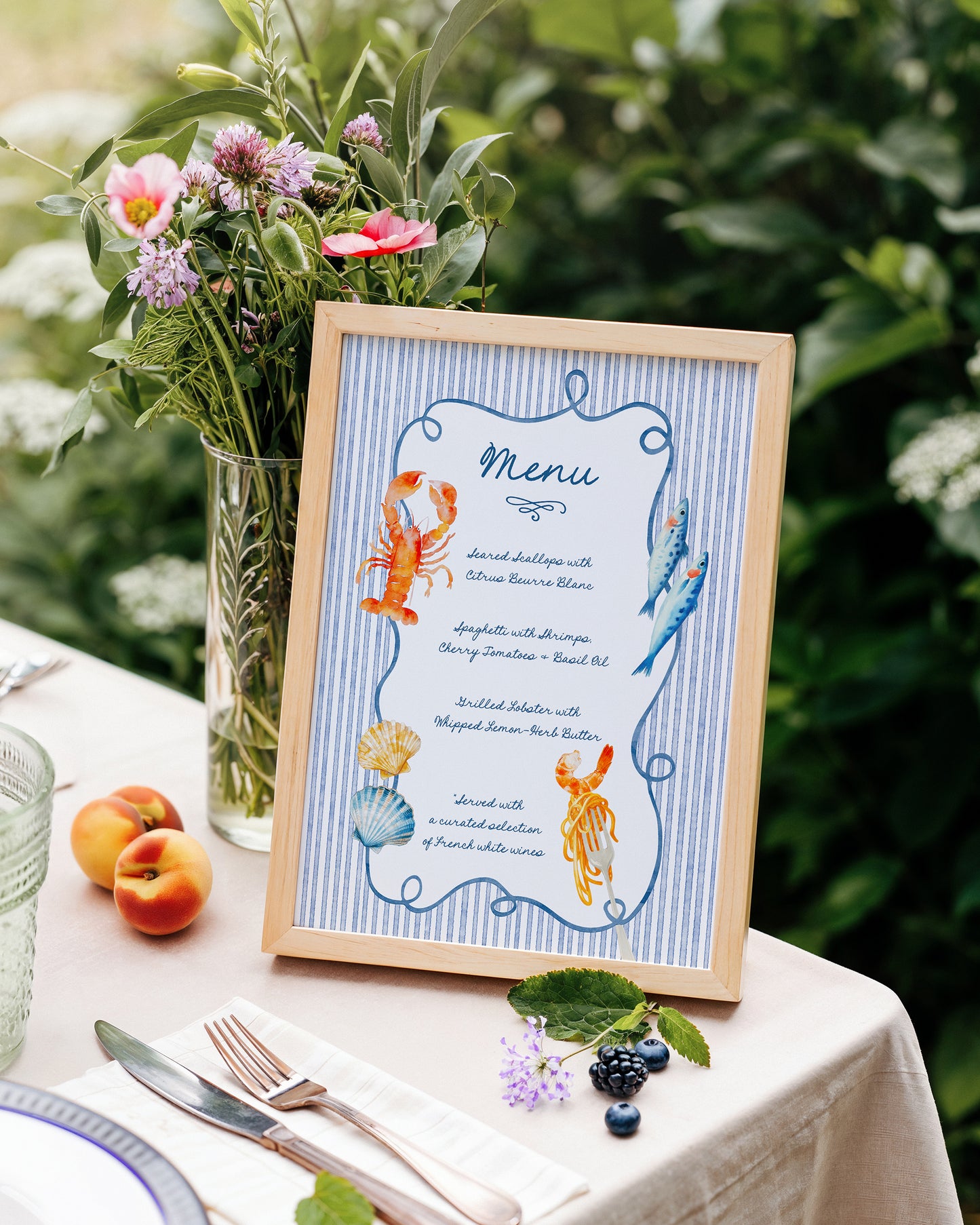 Amalfi Menu de Fruits de Mer Fantaisiste | Modèle Canva modifiable