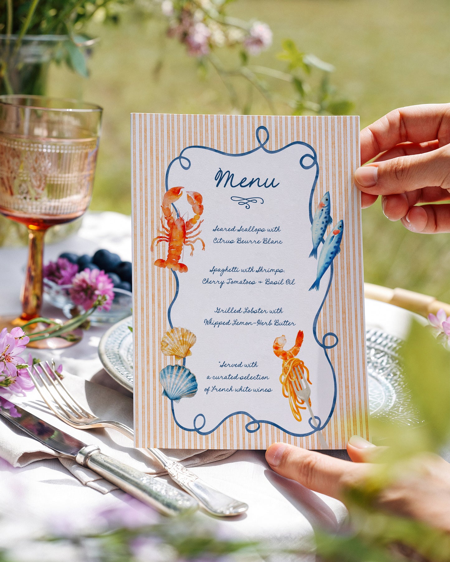Amalfi Menu de Fruits de Mer Fantaisiste | Modèle Canva modifiable