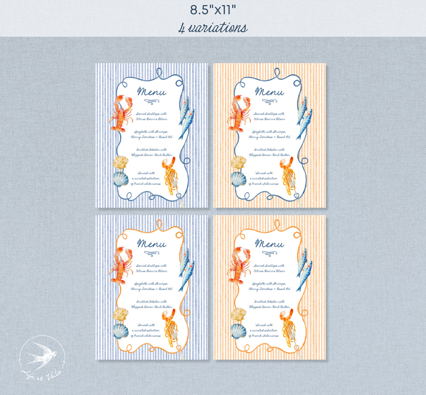 Amalfi Menu de Fruits de Mer Fantaisiste | Modèle Canva modifiable