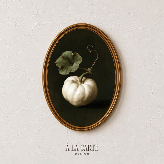 Vintage farmhouse gourd picture wall art — moody oil painting style with curling vine and refined aesthetic