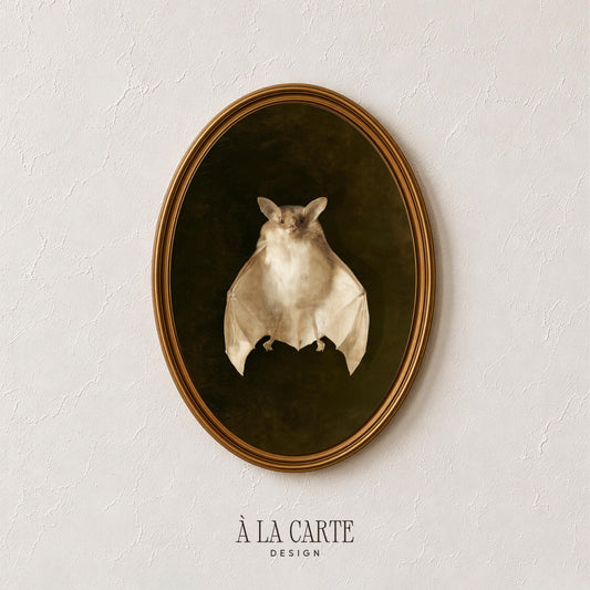 Pale cream bat wings poster for gothic home — vintage specimen-style oil painting with dark academia aesthetic
