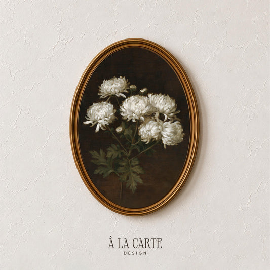 Classic chrysanthemum digital artwork featuring vintage botanical style and rich tonal contrast