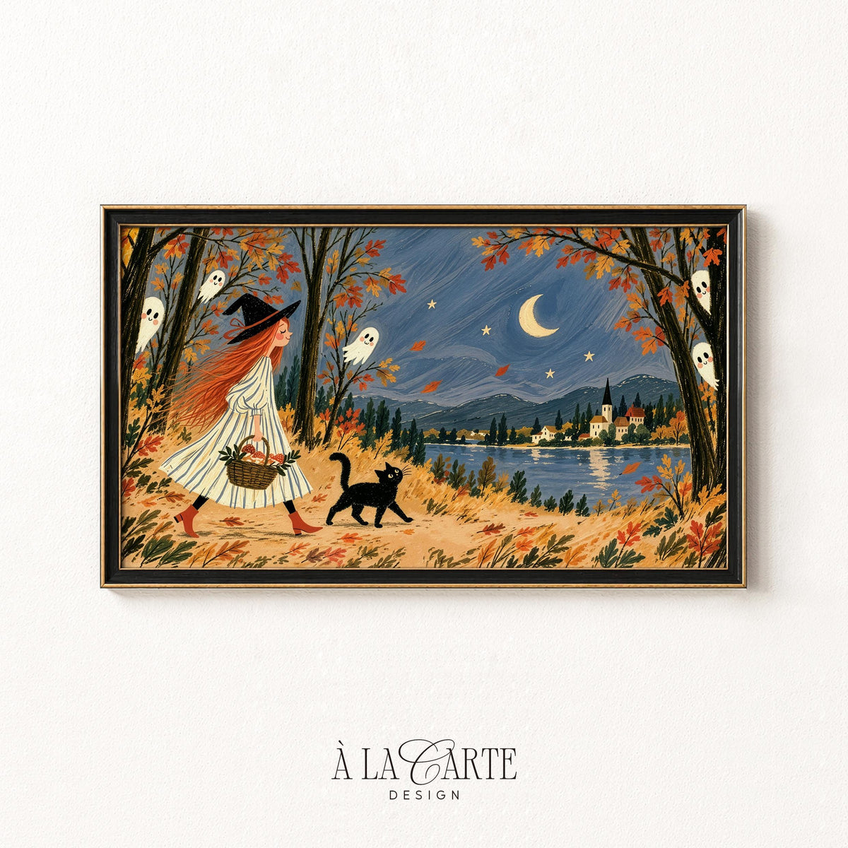 Whimsical fall Frame TV art of magical figure in spooky forest — harvest-themed TV screensaver with rich textures and warm nostalgic colors