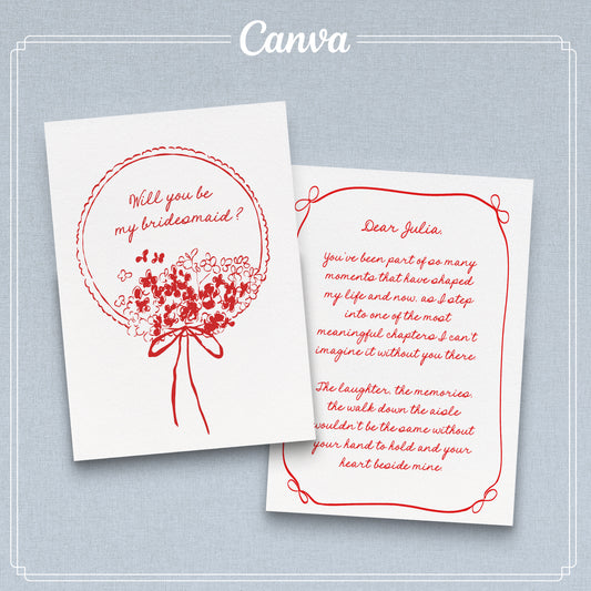Veux-tu être ma témoin ? | Demande en mariage fantaisiste | Modèle Canva modifiable | Rouge
