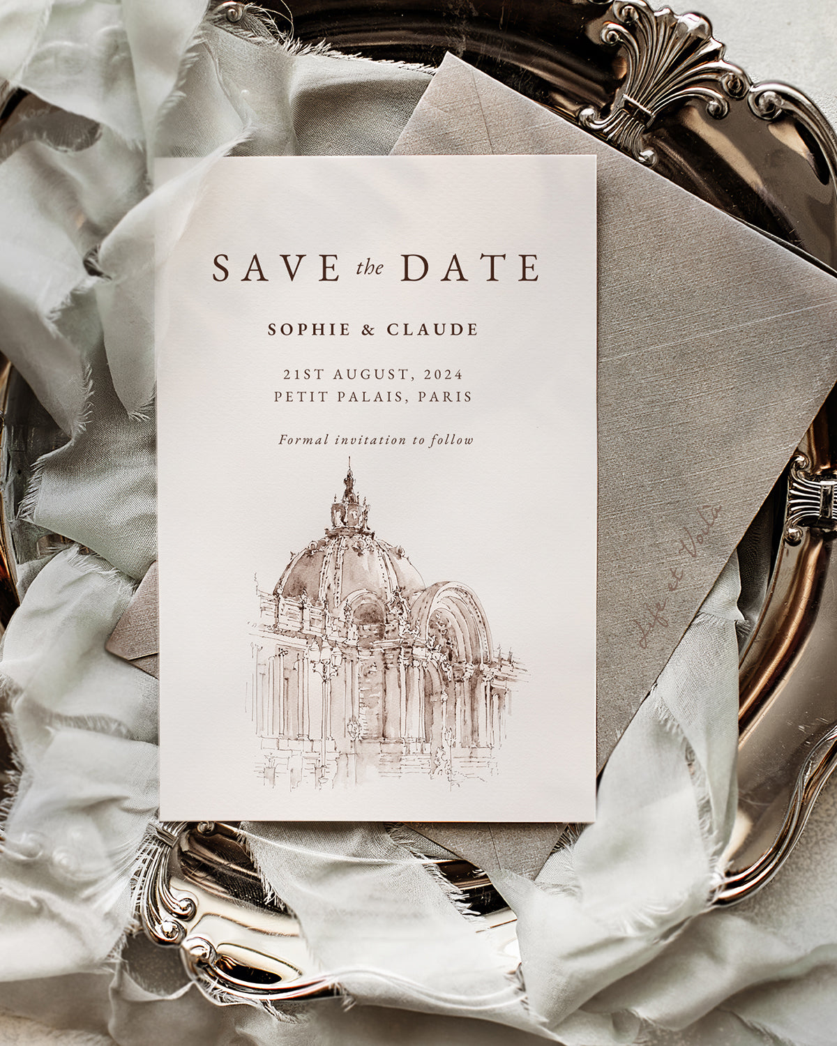 Biglietto Save-the-Date personalizzato con illustrazione del luogo in acquerello