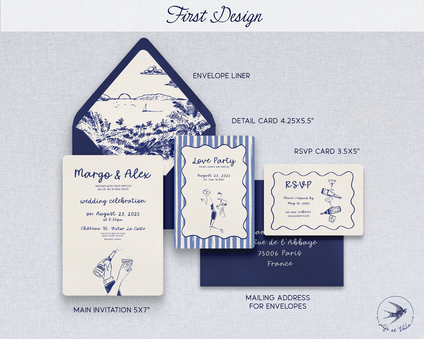 Cocktails Riviera | Invitations de mariage originales | Modèle Canva modifiable