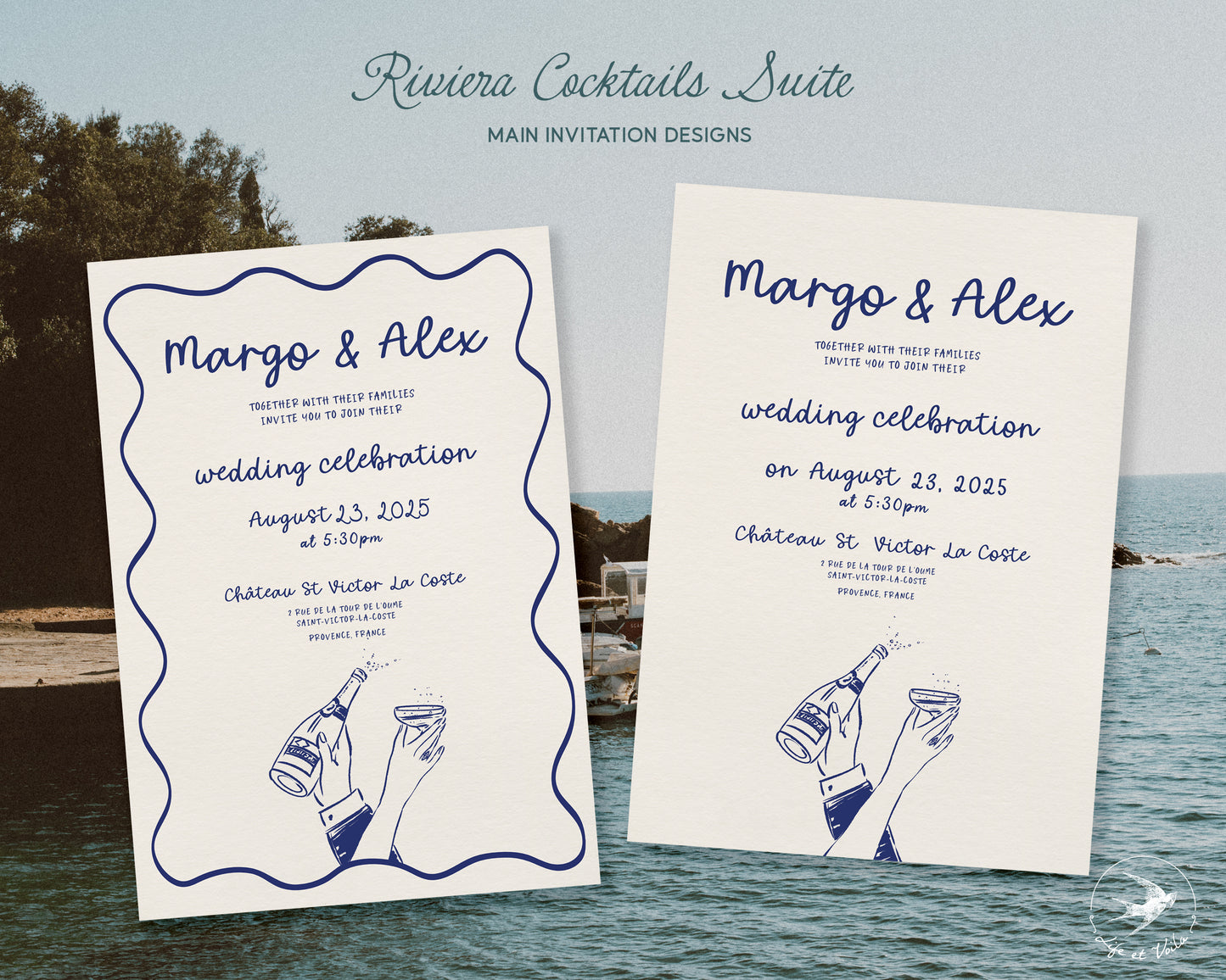 Cocktails Riviera | Invitations de mariage originales | Modèle Canva modifiable
