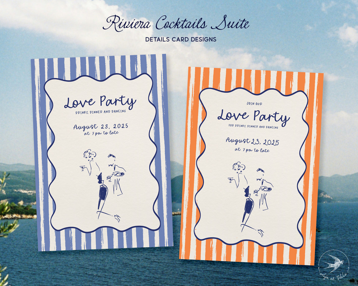Cocktails Riviera | Invitations de mariage originales | Modèle Canva modifiable