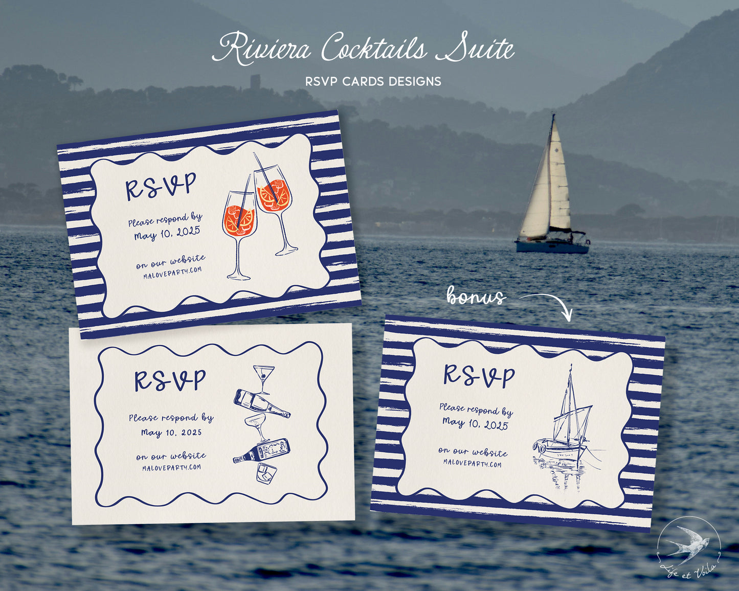 Cocktails Riviera | Invitations de mariage originales | Modèle Canva modifiable