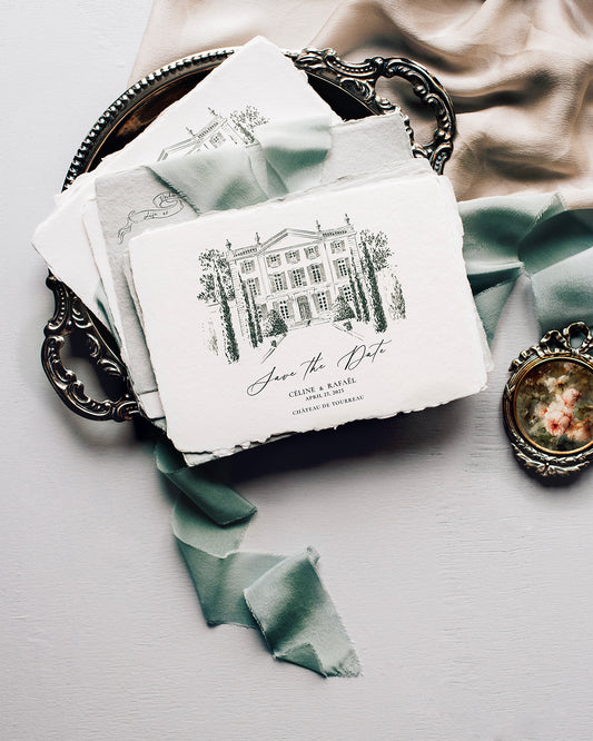 Save-the-Date sur mesure avec illustration du lieu