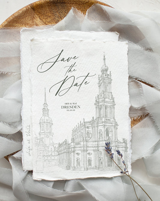 Save-the-Date sur mesure avec illustration du lieu