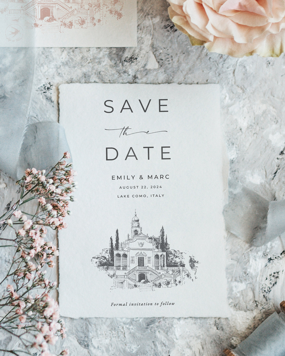 Bespoke Save-the-Date Card with Venue Drawing