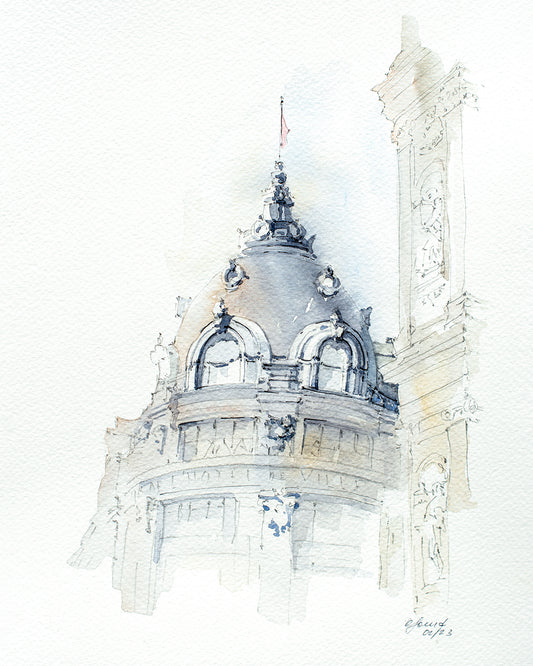 Aquarelle originale d'un immeuble parisien