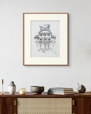 Facade of Louvre Black Ink Original Sketch