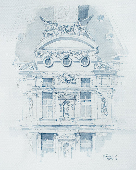 Façade du Louvre Aquarelle Originale