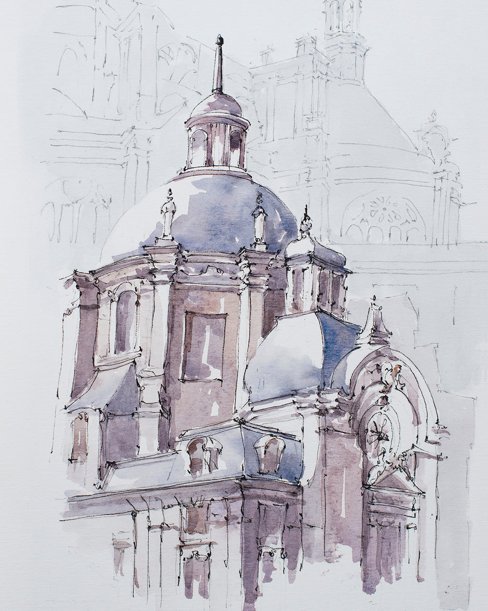 Tempio nel Marais, Parigi Acquerello originale