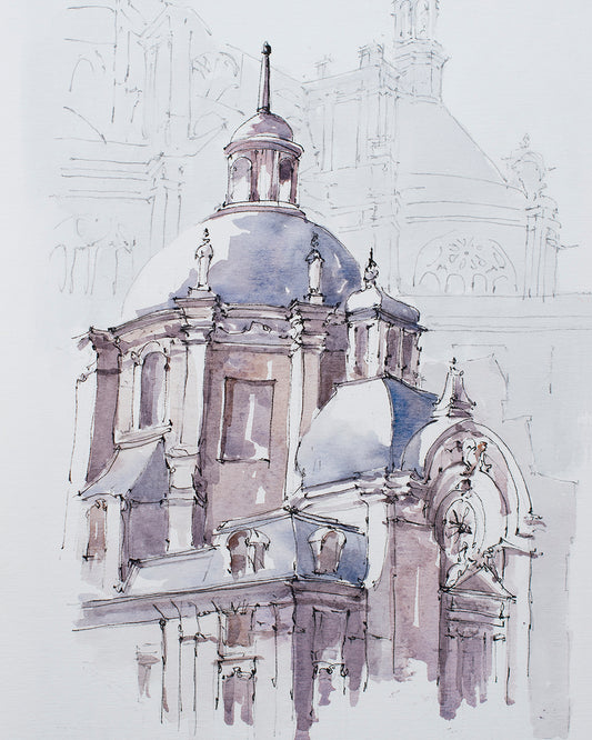 Temple dans le Marais, Paris Aquarelle originale