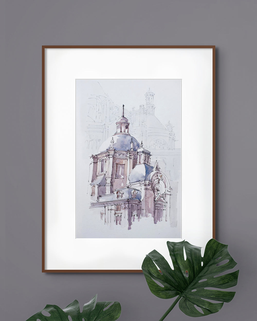 Tempio nel Marais, Parigi Acquerello originale