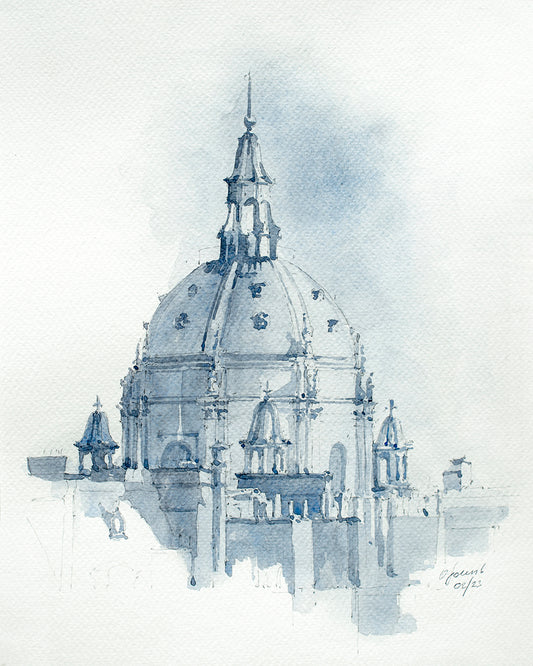 La Chapelle de la Sorbonne Aquarelle monochrome originale