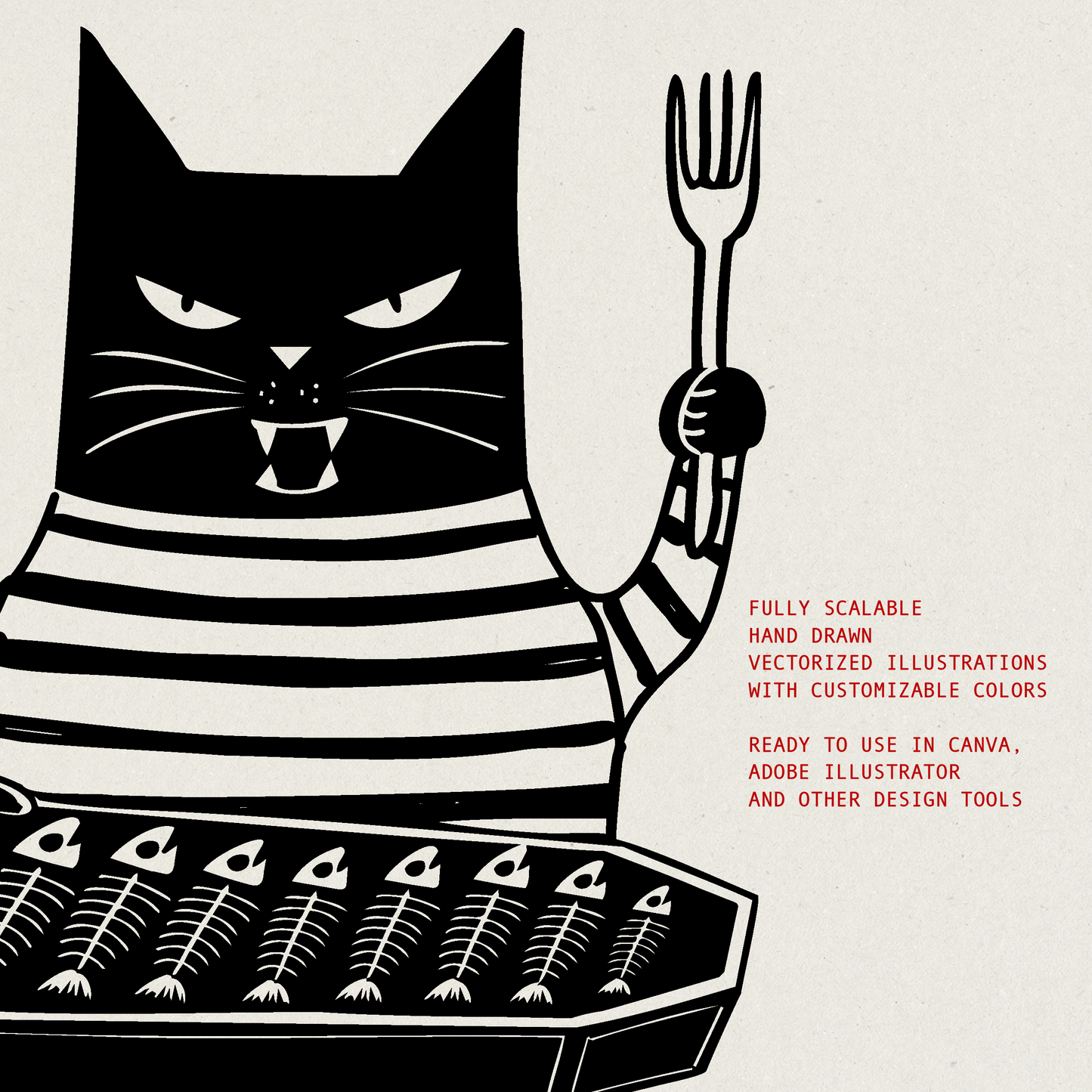 Gatti Neri e Sardine di Halloween | Set di Clipart Fantasiose