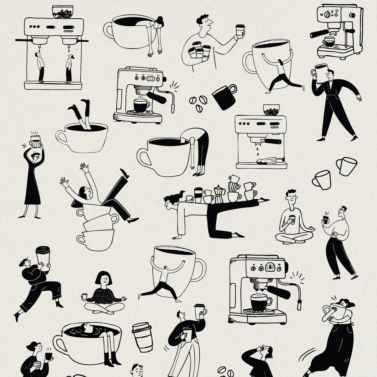 Coffeemania | Illustrations d'amateurs de café décalés | Pack de cliparts