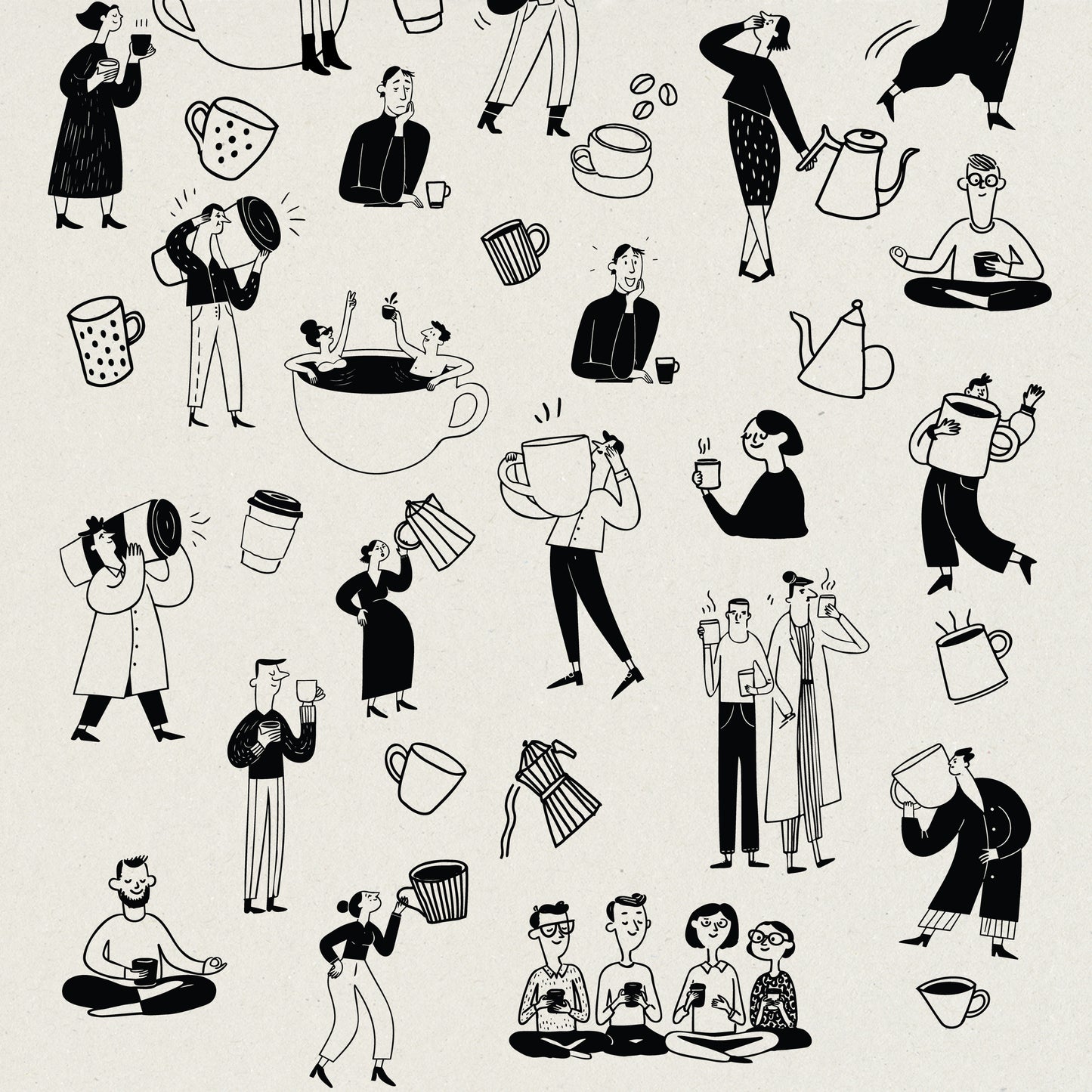 Coffeemania | Illustrations d'amateurs de café décalés | Pack de cliparts