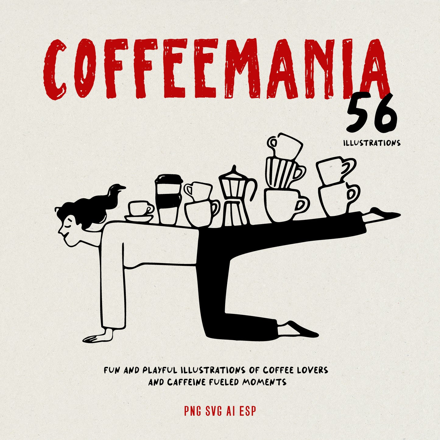 Coffeemania | Illustrations d'amateurs de café décalés | Pack de cliparts