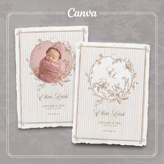 Annonce de Naissance Élégant et Intemporel| Modèle Canva modifiable