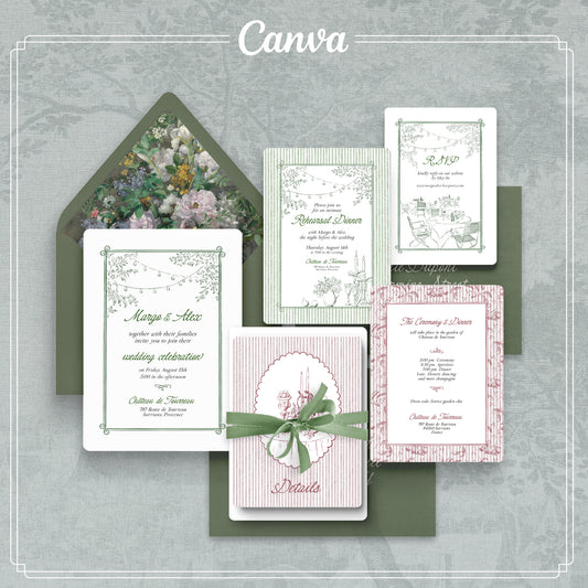 Elegant Garden | Wedding Invitation Suite | Editable Canva Template