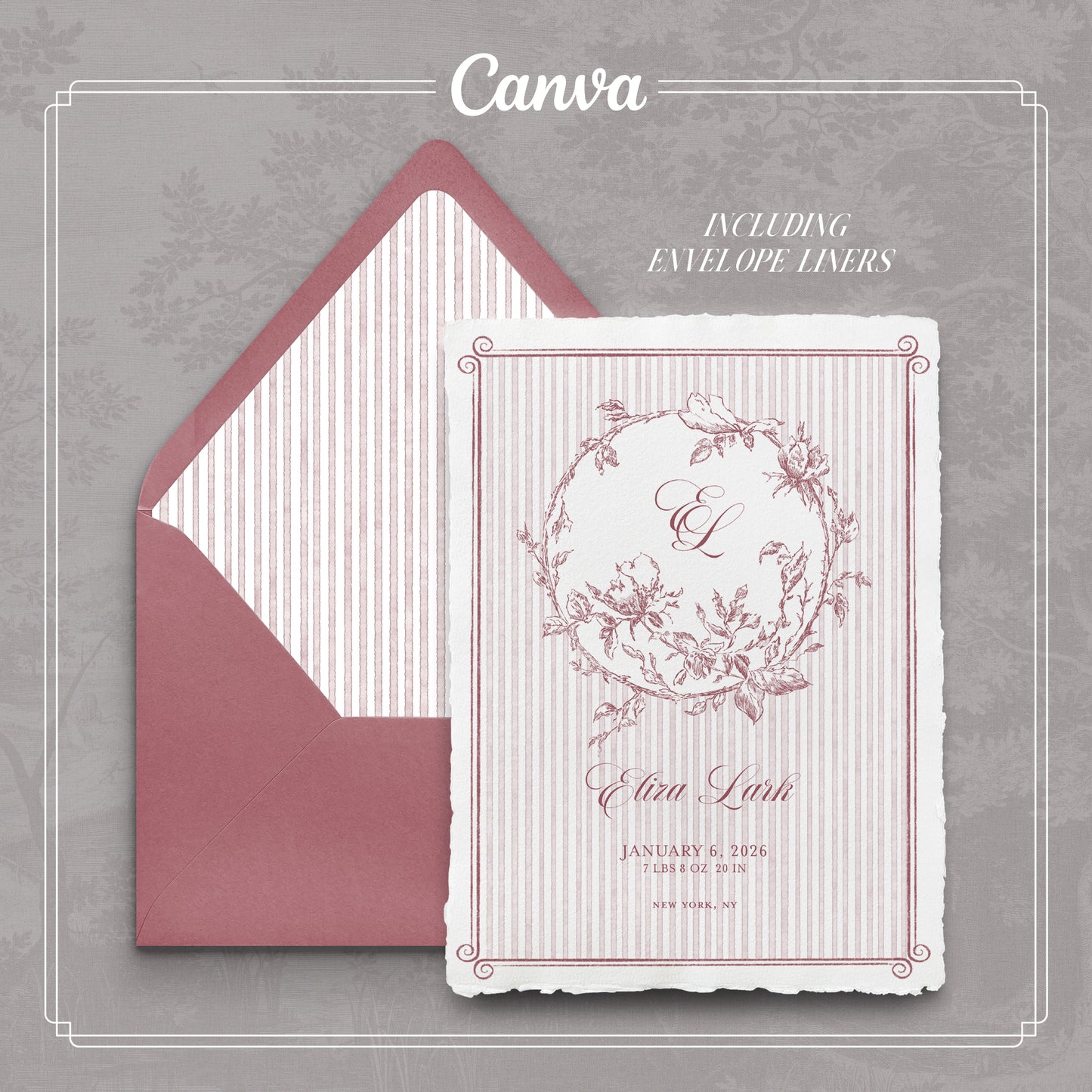 Elegant Floral Birth Announcement | Editable Canva Template