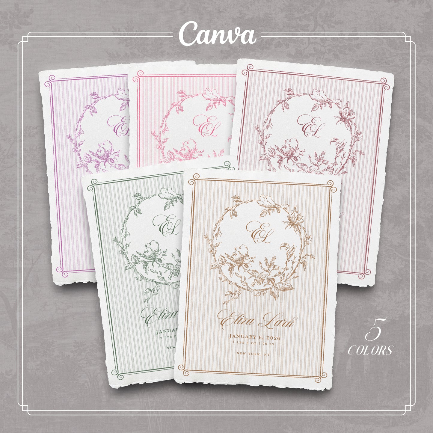 Elegant Floral Birth Announcement | Editable Canva Template