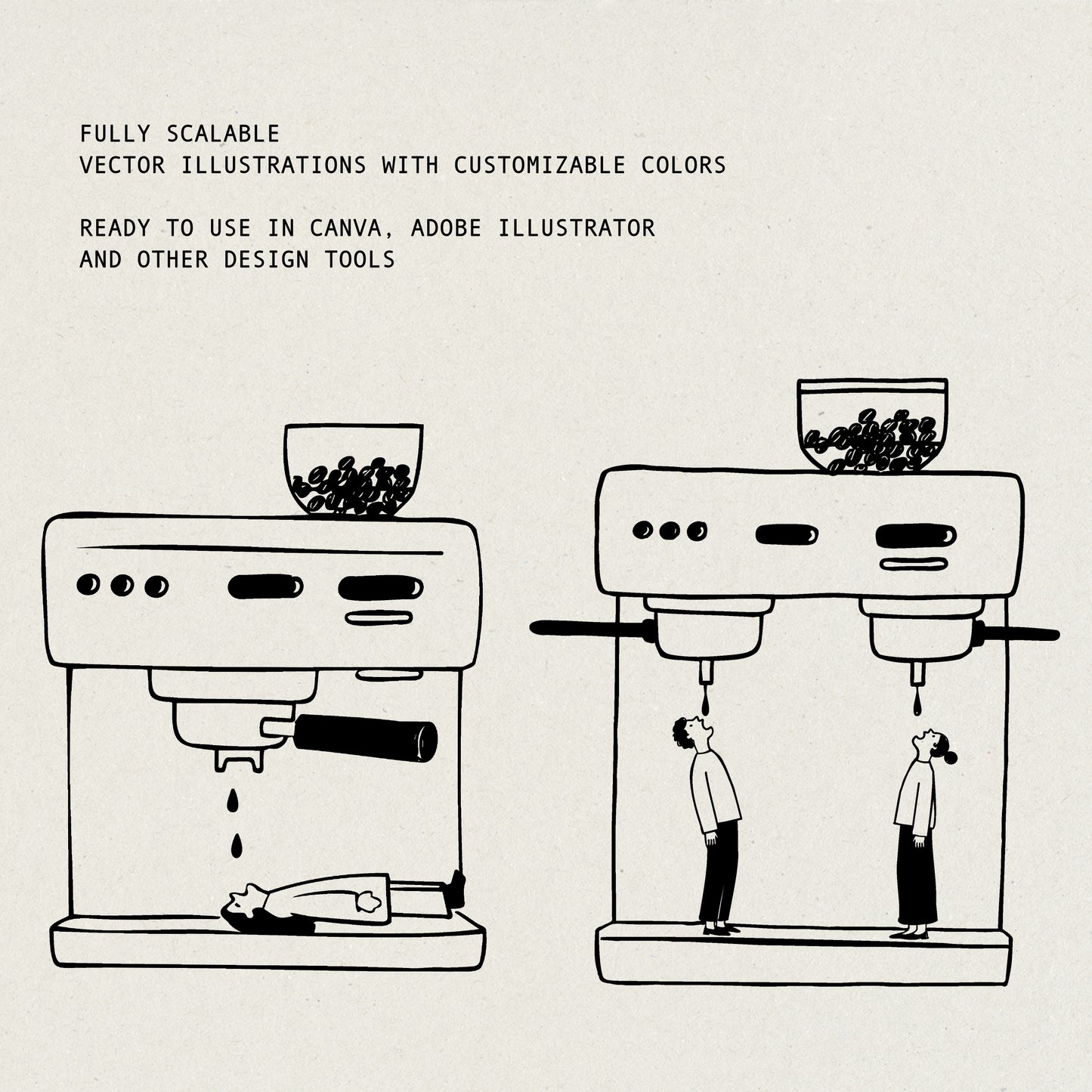 Coffeemania | Illustrations d'amateurs de café décalés | Pack de cliparts