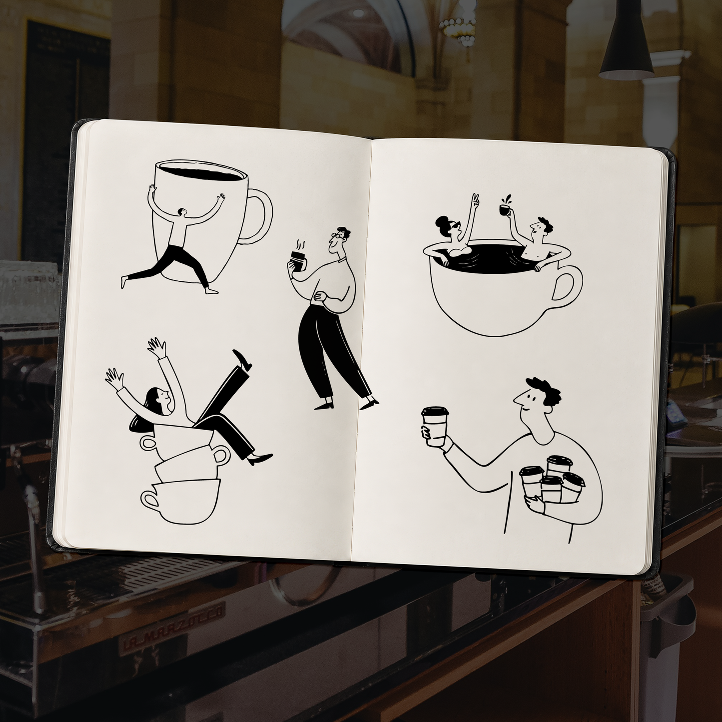 Coffeemania | Illustrations d'amateurs de café décalés | Pack de cliparts