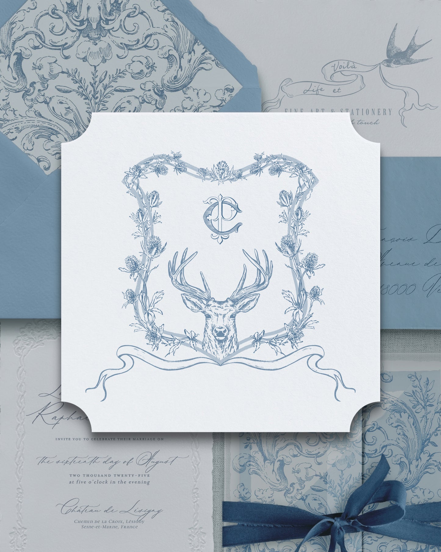 Hand Illustrated Crest with Monogram for Weddings and Ex Libris