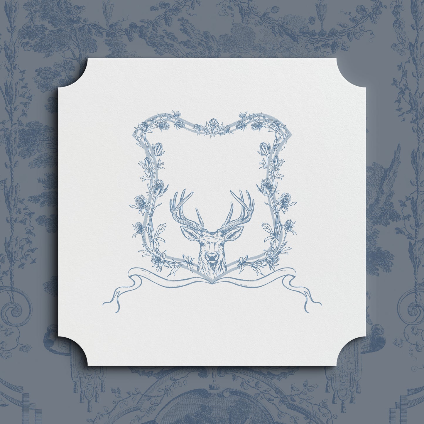 Elegant Scottish Crest with Deer and Thistles