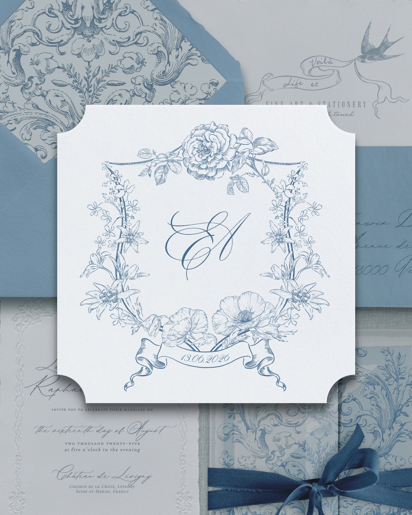 Hand Illustrated Crest with Monogram for Weddings and Ex Libris