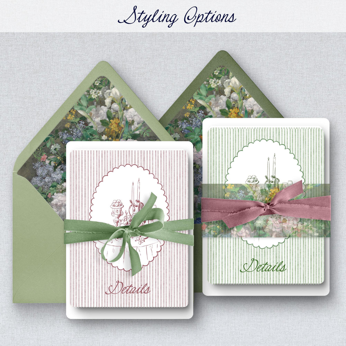 Elegant Sage Green Wedding Invitation Template, Romantic Garden Style Suite, Printable CANVA Design