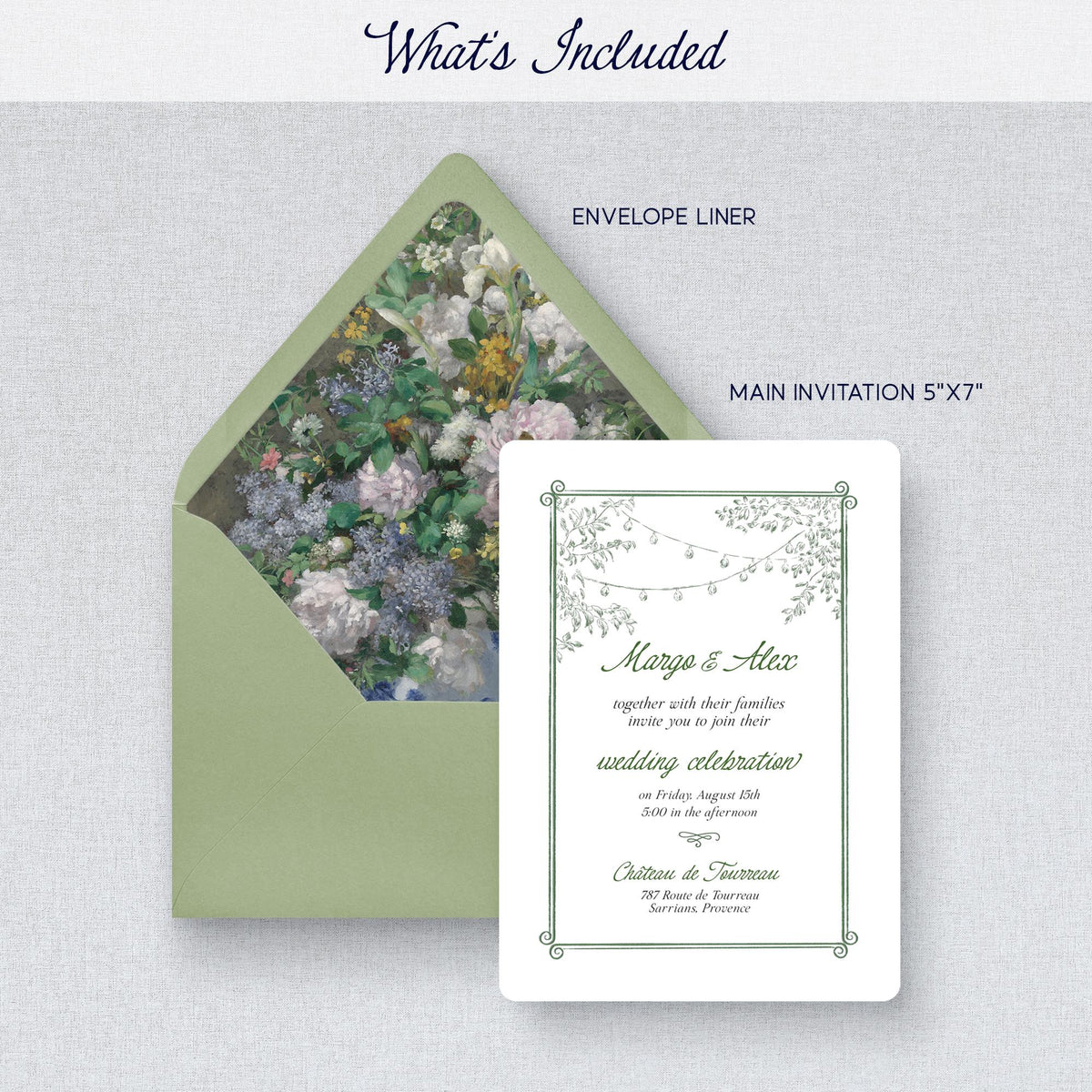 Elegant Sage Green Wedding Invitation Template, Romantic Garden Style Suite, Printable CANVA Design