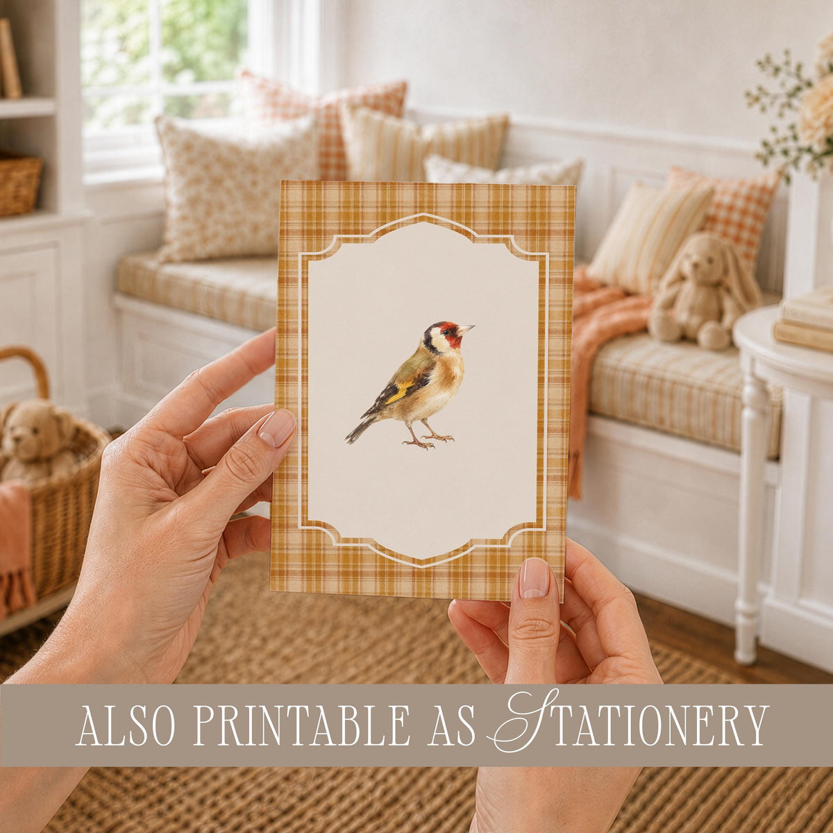 Vintage Fall Bird Wall Art Set of 15, Cottagecore Plaid Prints, Woodland Bird Illustrations Collection, French Country Decor Bundle B3