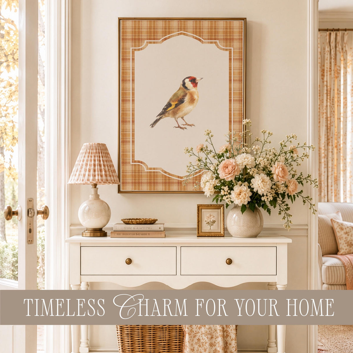 Vintage Fall Bird Wall Art Set of 15, Cottagecore Plaid Prints, Woodland Bird Illustrations Collection, French Country Decor Bundle B3