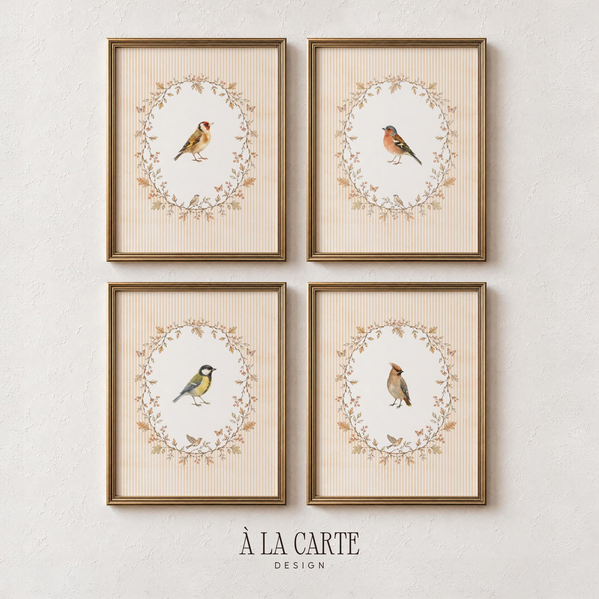 Vintage Fall Bird Wall Art Set of 4, Autumn Cottagecore Gallery Wall, Crest Bird Prints Bundle, French Country Wall Decor Collection B6